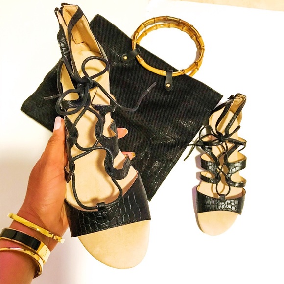 Avon Shoes - Black Textured Micro Wedge Sandal